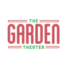 garden theater logo written in red and green art deco font